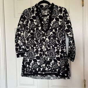 Brooks Brothers Linen Blend Tunic Top Black and White Floral Size Extra Small